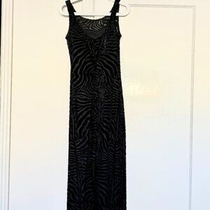 Vintage Betsey Johnson Black Zebra Print Burnout Velvet Maxi dress size M